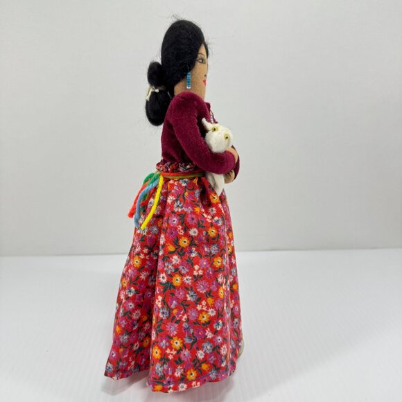 Vintage Fabric Cloth Doll Holding Lamb Southwest Decor Handmade Folk Art - Picture 3 of 11